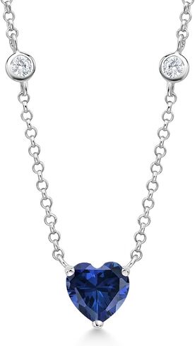 Gem Stone King 925 Sterling Silver 7MM Heart Gemstone Birthstone and White Moissanite By The Yard BTY Chain Necklace For Women | 17 Inch with 2 Inch Extender in Saudi Arabia