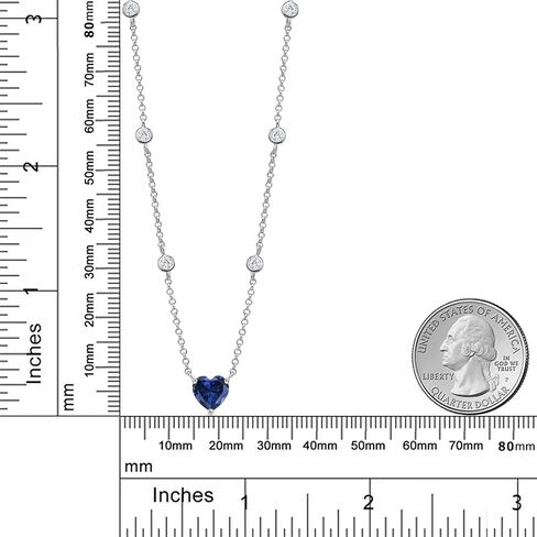 Gem Stone King 925 Sterling Silver 7MM Heart Gemstone Birthstone and White Moissanite By The Yard BTY Chain Necklace For Women | 17 Inch with 2 Inch Extender in Saudi Arabia