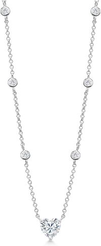 Gem Stone King 925 Sterling Silver 7MM Heart Gemstone Birthstone and White Moissanite By The Yard BTY Chain Necklace For Women | 17 Inch with 2 Inch Extender in Saudi Arabia