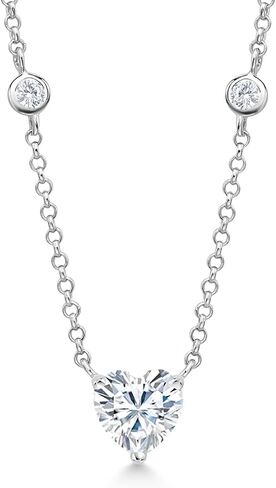 Gem Stone King 925 Sterling Silver 7MM Heart Gemstone Birthstone and White Moissanite By The Yard BTY Chain Necklace For Women | 17 Inch with 2 Inch Extender in Saudi Arabia