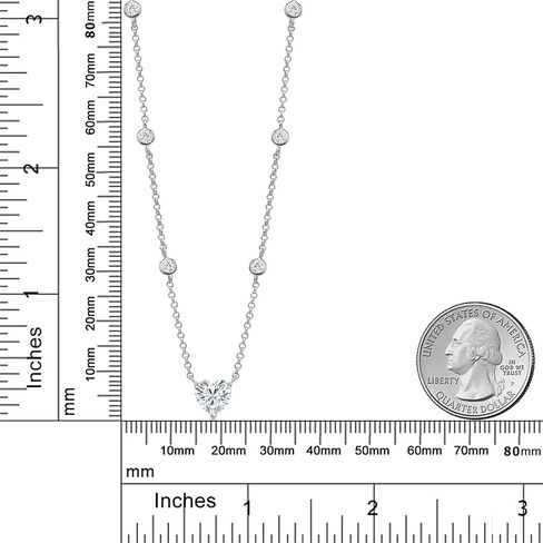 Gem Stone King 925 Sterling Silver 7MM Heart Gemstone Birthstone and White Moissanite By The Yard BTY Chain Necklace For Women | 17 Inch with 2 Inch Extender in Saudi Arabia