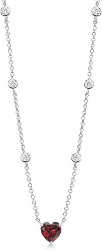 Gem Stone King 925 Sterling Silver 7MM Heart Gemstone Birthstone and White Moissanite By The Yard BTY Chain Necklace For Women | 17 Inch with 2 Inch Extender in Saudi Arabia