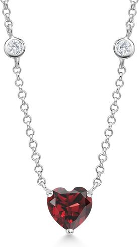 Gem Stone King 925 Sterling Silver 7MM Heart Gemstone Birthstone and White Moissanite By The Yard BTY Chain Necklace For Women | 17 Inch with 2 Inch Extender in Saudi Arabia