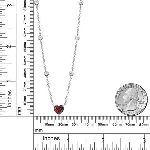 Gem Stone King 925 Sterling Silver 7MM Heart Gemstone Birthstone and White Moissanite By The Yard BTY Chain Necklace For Women | 17 Inch with 2 Inch Extender in Saudi Arabia