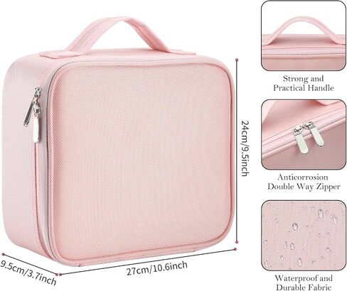 Pink Makeup Bag with Mirror, Makeup Bags for Women, Travel Makeup Train Case, Makeup Organizer Bag, Adjustable Dividers & Support Straps, Portable Storage Bag for Makeup Brushes Toiletry in Saudi Arabia