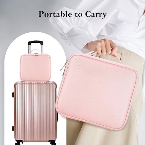 Pink Makeup Bag with Mirror, Makeup Bags for Women, Travel Makeup Train Case, Makeup Organizer Bag, Adjustable Dividers & Support Straps, Portable Storage Bag for Makeup Brushes Toiletry in Saudi Arabia