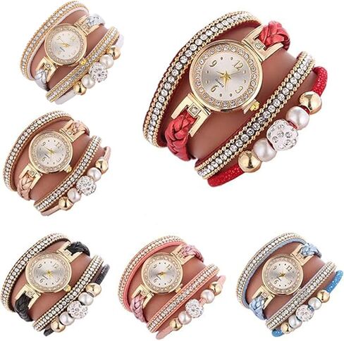 CdyBox Women Ladies Wholesale 6 Pack Diamond Watch Set Lot Leather Wrap Around Bracelet Analog Quartz Dress Wrist Watches in Saudi Arabia