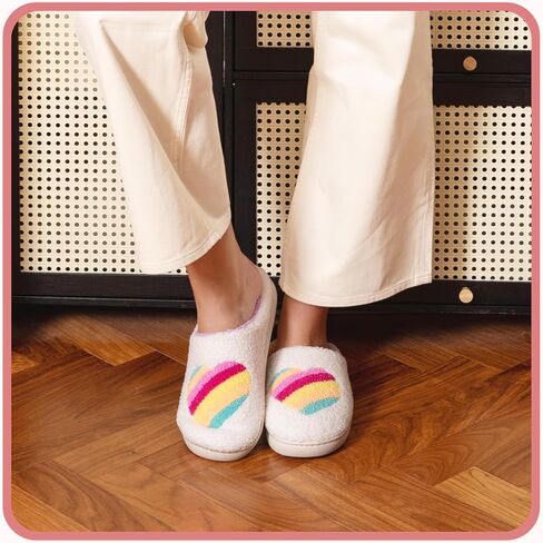 Memory Foam Slippers for Women - House Slip-on with Colorful Hearts & Stars Pattern Cute Cozy Bedroom shoes in Saudi Arabia