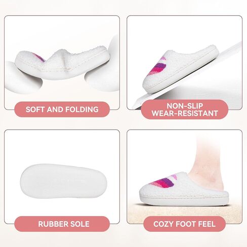 Memory Foam Slippers for Women - House Slip-on with Colorful Hearts & Stars Pattern Cute Cozy Bedroom shoes in Saudi Arabia