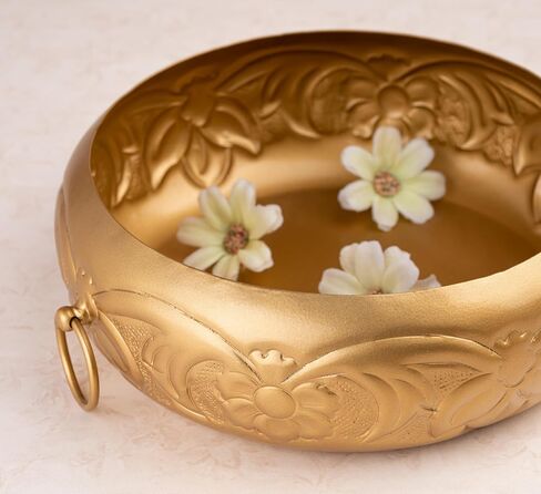 Urli Bowl Set for Decoration Indian - 9 Inch | Lotus Urli Bowl for Diwali Diya, Indian Decorations for Home | Brass Finish Urli for Floating Candles, Flowers | Urlis For Decoration Indian in Saudi Arabia