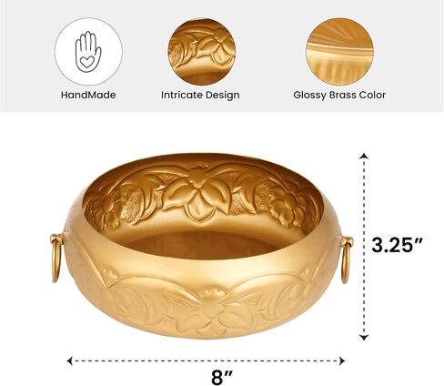 Urli Bowl Set for Decoration Indian - 9 Inch | Lotus Urli Bowl for Diwali Diya, Indian Decorations for Home | Brass Finish Urli for Floating Candles, Flowers | Urlis For Decoration Indian in Saudi Arabia