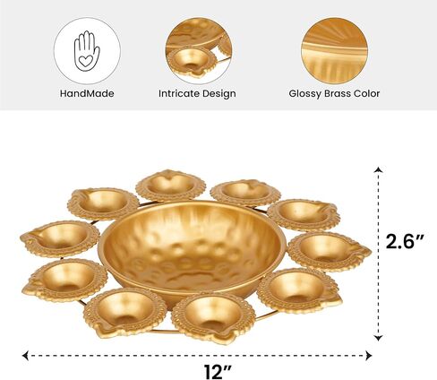 Urli Bowl Set for Decoration Indian - 9 Inch | Lotus Urli Bowl for Diwali Diya, Indian Decorations for Home | Brass Finish Urli for Floating Candles, Flowers | Urlis For Decoration Indian in Saudi Arabia
