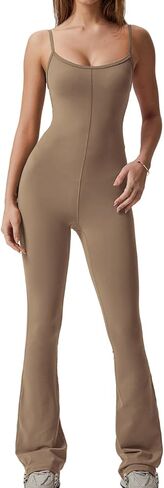 niyokki One Piece Workout Flare Sexy Jumpsuits for Womem Scoop Neck Workout Bodysuit Bodycon Yoga Active catsuit in Kuwait