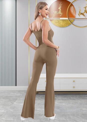 niyokki One Piece Workout Flare Sexy Jumpsuits for Womem Scoop Neck Workout Bodysuit Bodycon Yoga Active catsuit in Kuwait