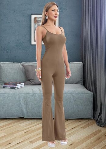 niyokki One Piece Workout Flare Sexy Jumpsuits for Womem Scoop Neck Workout Bodysuit Bodycon Yoga Active catsuit in Kuwait