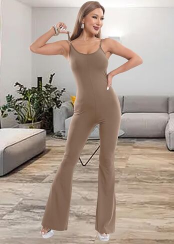 niyokki One Piece Workout Flare Sexy Jumpsuits for Womem Scoop Neck Workout Bodysuit Bodycon Yoga Active catsuit in Kuwait