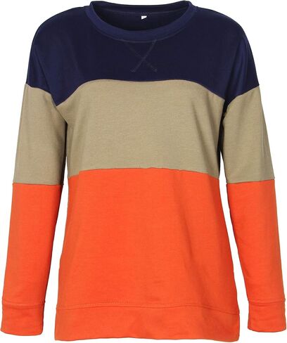 سويت شيرت حريمي برقبة دائرية وأكمام طويلة من Smile Fish، تونيك علوي بفتحة جانبية، ألوان متعددة، قمصان خريفية مريحة، مزيج من القطن، برتقالي، S in Kuwait