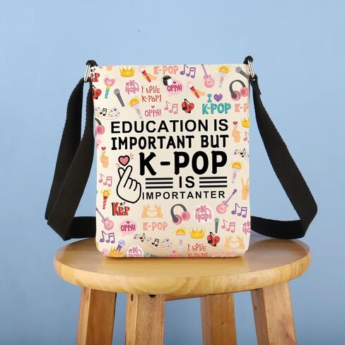 BDPWSS k-pop Merchandise Korean Drama Lover Gift Education Is Important But K-pop Is Importanter Crossbody Bag For Kpop Fans in Saudi Arabia