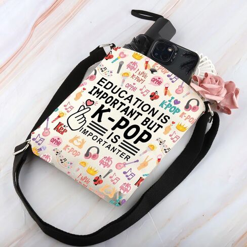 BDPWSS k-pop Merchandise Korean Drama Lover Gift Education Is Important But K-pop Is Importanter Crossbody Bag For Kpop Fans in Saudi Arabia