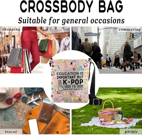 BDPWSS k-pop Merchandise Korean Drama Lover Gift Education Is Important But K-pop Is Importanter Crossbody Bag For Kpop Fans in Saudi Arabia