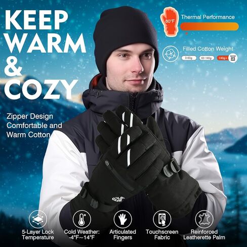 Waterproof Winter Gloves Men, Windproof Snow Ski Gloves, Breathable Warm Thermal Gloves for Women, 5-Finger Touchscreen Gloves for Driving Workout Running Hiking Cycling Snowboarding in Saudi Arabia