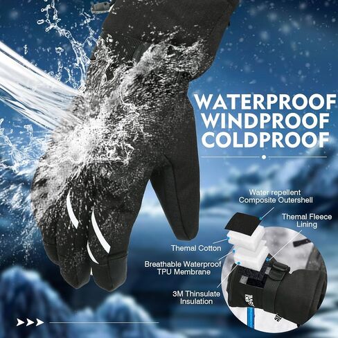 Waterproof Winter Gloves Men, Windproof Snow Ski Gloves, Breathable Warm Thermal Gloves for Women, 5-Finger Touchscreen Gloves for Driving Workout Running Hiking Cycling Snowboarding in Saudi Arabia