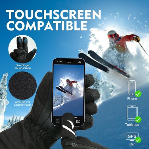 Waterproof Winter Gloves Men, Windproof Snow Ski Gloves, Breathable Warm Thermal Gloves for Women, 5-Finger Touchscreen Gloves for Driving Workout Running Hiking Cycling Snowboarding in Saudi Arabia