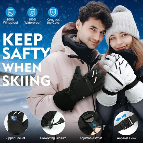 Waterproof Winter Gloves Men, Windproof Snow Ski Gloves, Breathable Warm Thermal Gloves for Women, 5-Finger Touchscreen Gloves for Driving Workout Running Hiking Cycling Snowboarding in Saudi Arabia