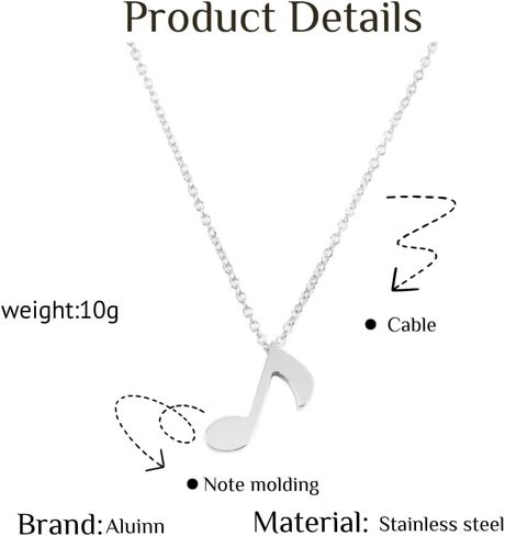 Aluinn Music Note Necklace Stainless Steel Simple Musical Symbol Lovers Pendant Necklaces for Music Enthusiasts Prepare and Women Chain Choker in Saudi Arabia