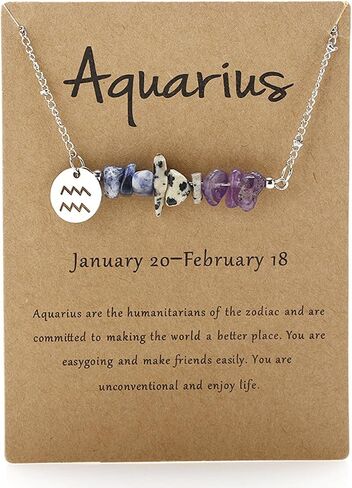 Natural Stone Zodiac Sign Choker Necklace with Wish Cards 12 Constellation Healing Gemstone Raw Crystal Astrology Necklace for Women Girls Horoscope Jewelry Birthday Gifts in Saudi Arabia