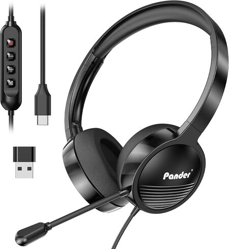 Headset with Mic, Pander USB Wired Headset with Microphone for PC, Computer Headset with Noise Cancelling Microphone, USB/USB-C Headsets with Microphone for Work Office Online Class Skype Zoom Meeting in Saudi Arabia