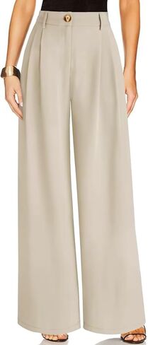 JURIS Women's High Waisted Wide Leg Formal Pants Elasticized Waist Back Casual Pants Business Work Suit Pants in Kuwait