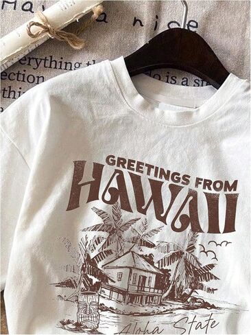 Girl's Tropical Letter Graphic Tees Crew Neck Short Sleeve Tee Shirts Vintage Summer Tops in Saudi Arabia