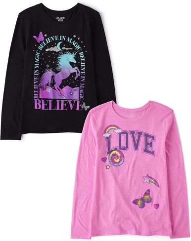 The Children's Place Girls' Unicorn Long Sleeve Graphic T-Shirts,multipacks in Saudi Arabia