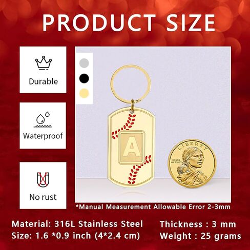 Initial Keychain Gifts for Men,Baseball Letter Dog Tag Mens Keychain,Mens Accessories Christmas Gifts in Saudi Arabia
