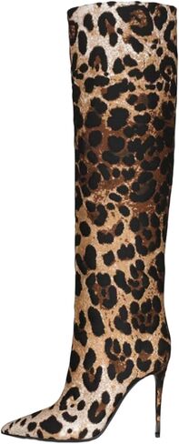 Women's Pointed Toe Knee Thigh High Boots Leopard Print Wide Calf Boots for women Sexy Fashion tall Boots in Kuwait