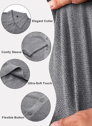 Arach&Cloz Mens Button Down Clean Knit Shirts 2024 Fall Fashion Sweater Casual Business Short Sleeve Golf Polo in Kuwait