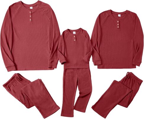 IFFEI Waffle Knit Family Matching Pajamas Sets 2 Piece Lounge Set Long Sleeve Soft Loungewear Sleepwear Joggers with Pockets in Kuwait