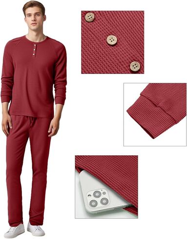 IFFEI Waffle Knit Family Matching Pajamas Sets 2 Piece Lounge Set Long Sleeve Soft Loungewear Sleepwear Joggers with Pockets in Kuwait