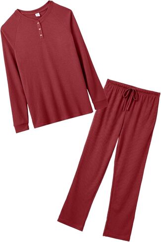 IFFEI Waffle Knit Family Matching Pajamas Sets 2 Piece Lounge Set Long Sleeve Soft Loungewear Sleepwear Joggers with Pockets in Kuwait