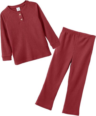 IFFEI Waffle Knit Family Matching Pajamas Sets 2 Piece Lounge Set Long Sleeve Soft Loungewear Sleepwear Joggers with Pockets in Kuwait