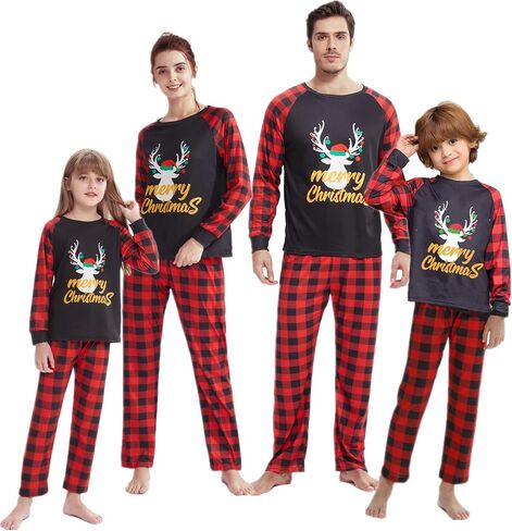 Family Matching Christmas Pajamas for Adult Letter Print Fawn Sleepwear Cotton Holiday Pjs Men Women 2 Pieces Set in Saudi Arabia