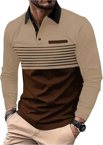 SweatyRocks Men's Striped Color Block Golf Shirt Long Sleeve Lapel Collar Work Business Shirts in Saudi Arabia