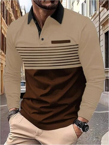 SweatyRocks Men's Striped Color Block Golf Shirt Long Sleeve Lapel Collar Work Business Shirts in Saudi Arabia