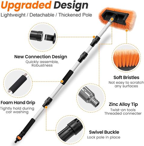فرشاة غسيل السيارة مقاس 72 بوصة بمقبض طويل، فرشاة غسيل السيارات ذات شعيرات ناعمة متدفقة مع مقبض قابل للتمديد ومرفق خرطوم ومفتاح تشغيل/إيقاف للسيارة، ومركبة ترفيهية، وسيارات الدفع الرباعي، والشاحنة، والقارب، وانحياز المنزل in Kuwait