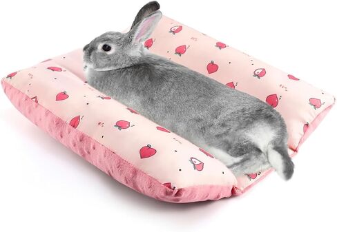 Rabbit Bed 16" x 14" Bunny Pillow Reversible Mat with Soft Cushion Support Concave Floor Mat for Indoor Rabbits Kittens Small Animals Pink in Saudi Arabia