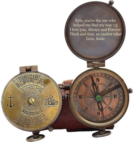 Engraved Brass Compass- Personalized Sundial Compass, Viking Compass Gift to Her, Gift for My Husband My Boyfriend Fathers Mothers, Valentines in Kuwait