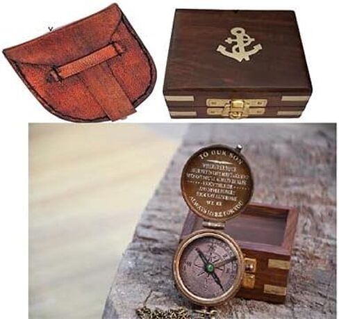 Engraved Brass Compass- Personalized Sundial Compass, Viking Compass Gift to Her, Gift for My Husband My Boyfriend Fathers Mothers, Valentines in Kuwait