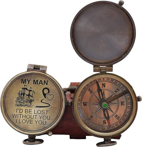 Engraved Brass Compass- Personalized Sundial Compass, Viking Compass Gift to Her, Gift for My Husband My Boyfriend Fathers Mothers, Valentines in Kuwait