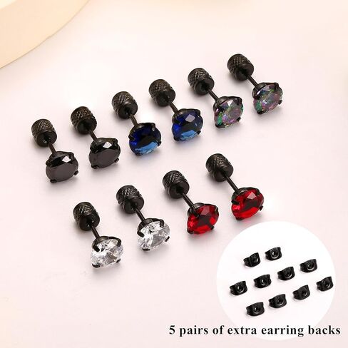 YADOCA 5 أزواج من الأقراط المسطحة الخلفية للرجال والنساء لا تسبب الحساسية الجراحية من الفولاذ المقاوم للصدأ أقراط مرصعة بقوس قزح مكعب زركونيا ثقب النائم مجموعة من الأقراط النائمة للغضروف باللون الأسود in Kuwait